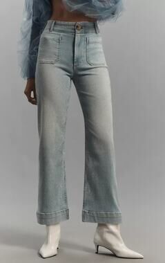 NWOT Maeve Colette Rhinestone High-Rise Wide-Leg Cropped Jeans